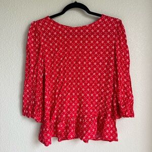 Elodie Red Ruffled 3/4 Sleeve Blouse